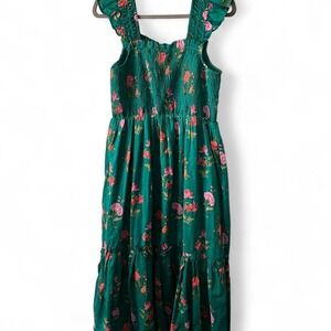 Anthropologie Green Floral Midi Dress with Pockets Women's Medium Cotton Modal